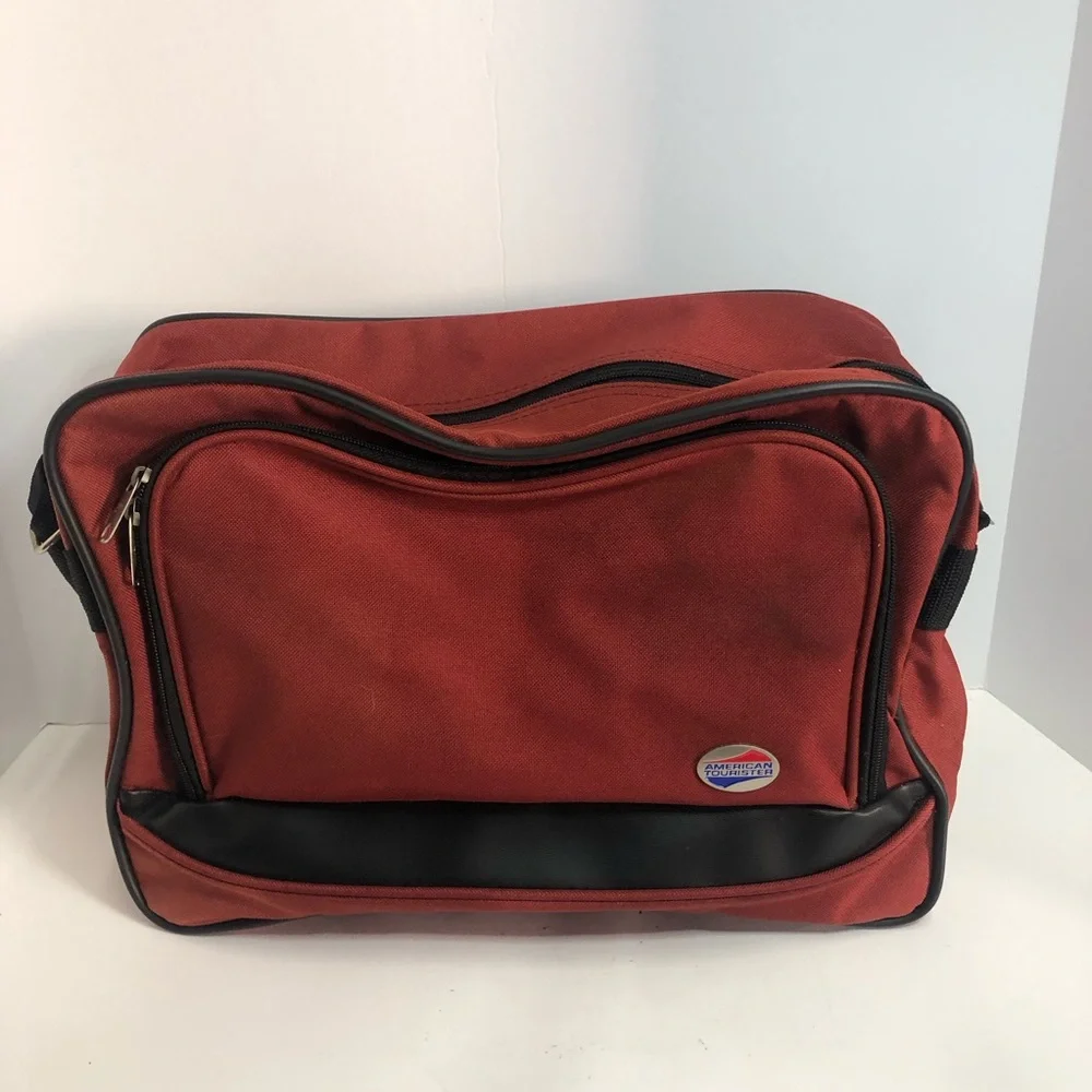 American Tourister Small Red Overnight Bag 14” With Shoulder Strap.
